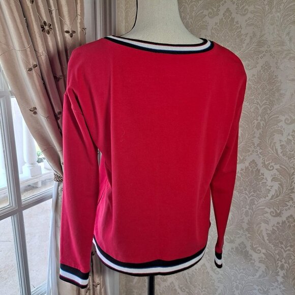 Cable & Gauge Size S/P Red/Black/White/Blue Crew Neck Pullover Sweatshirt EUC - Picture 5 of 10